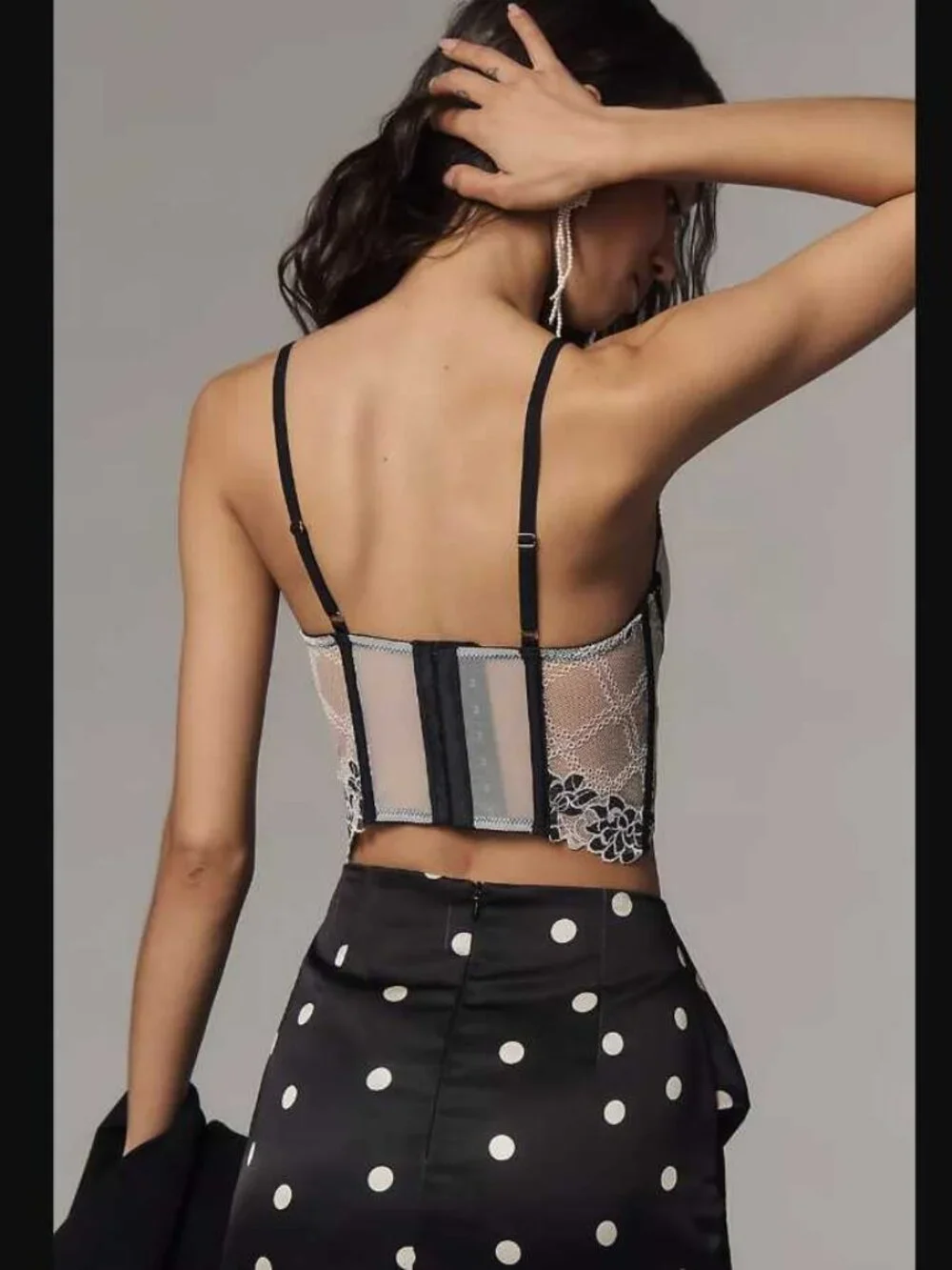 New L Anthropologie x LyreBird lace corset bra top Black & White